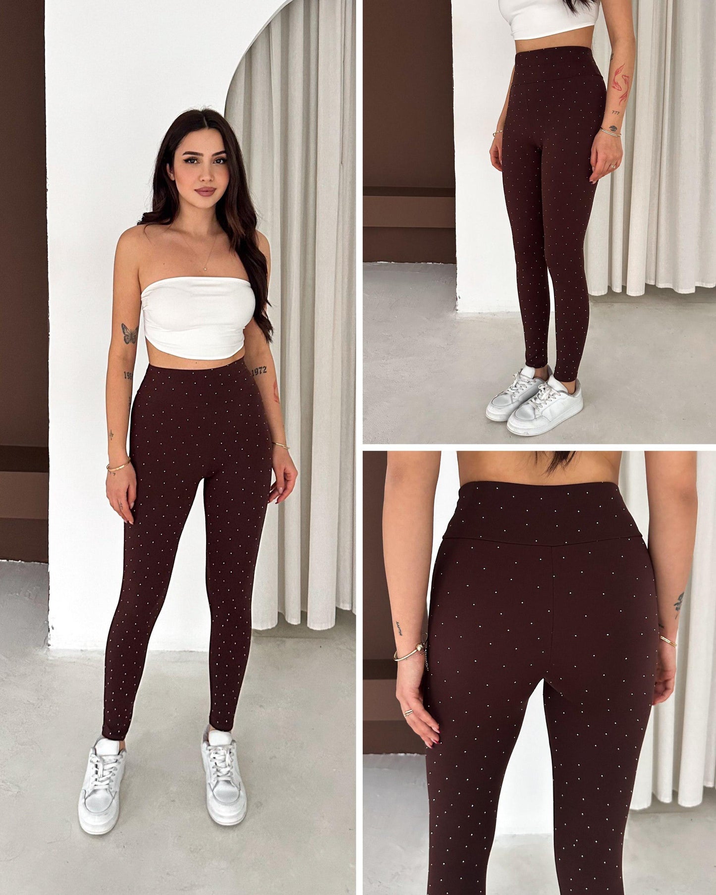 Kahverengi Taşlı Tayt