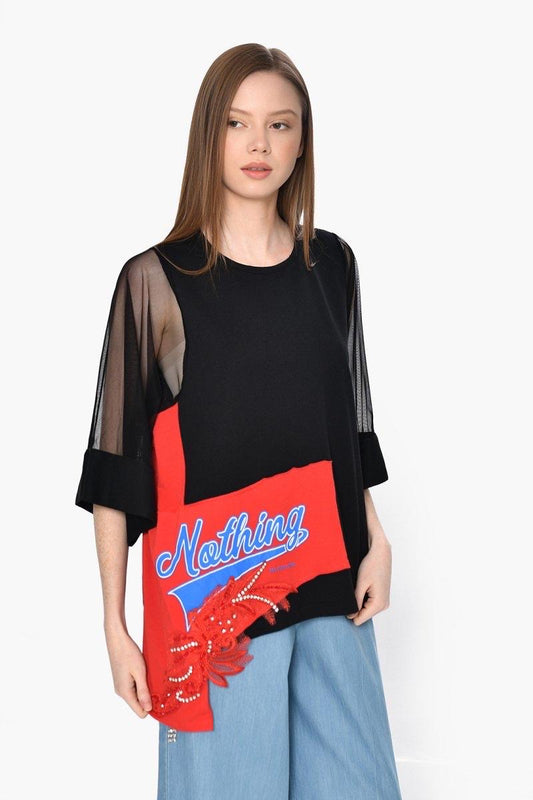 DQMANE Transparan Detay Bluz