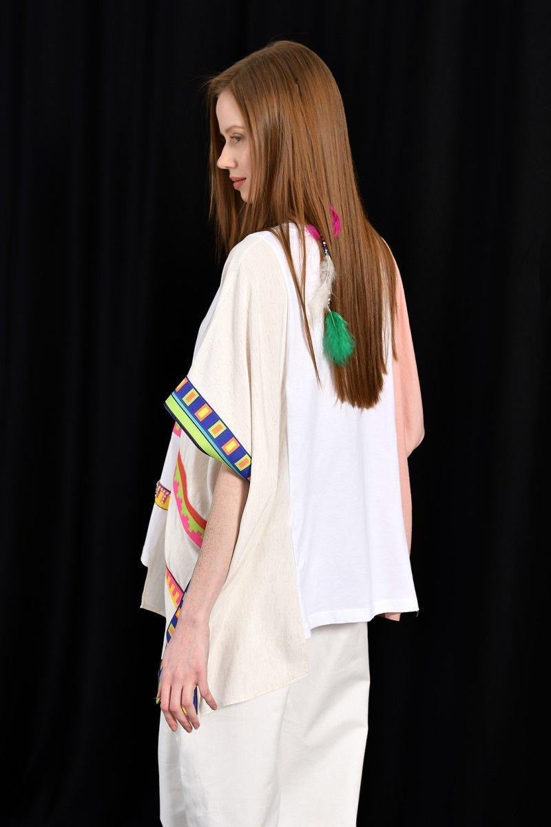 DQMANE Renkli Desenli Oversize Bluz