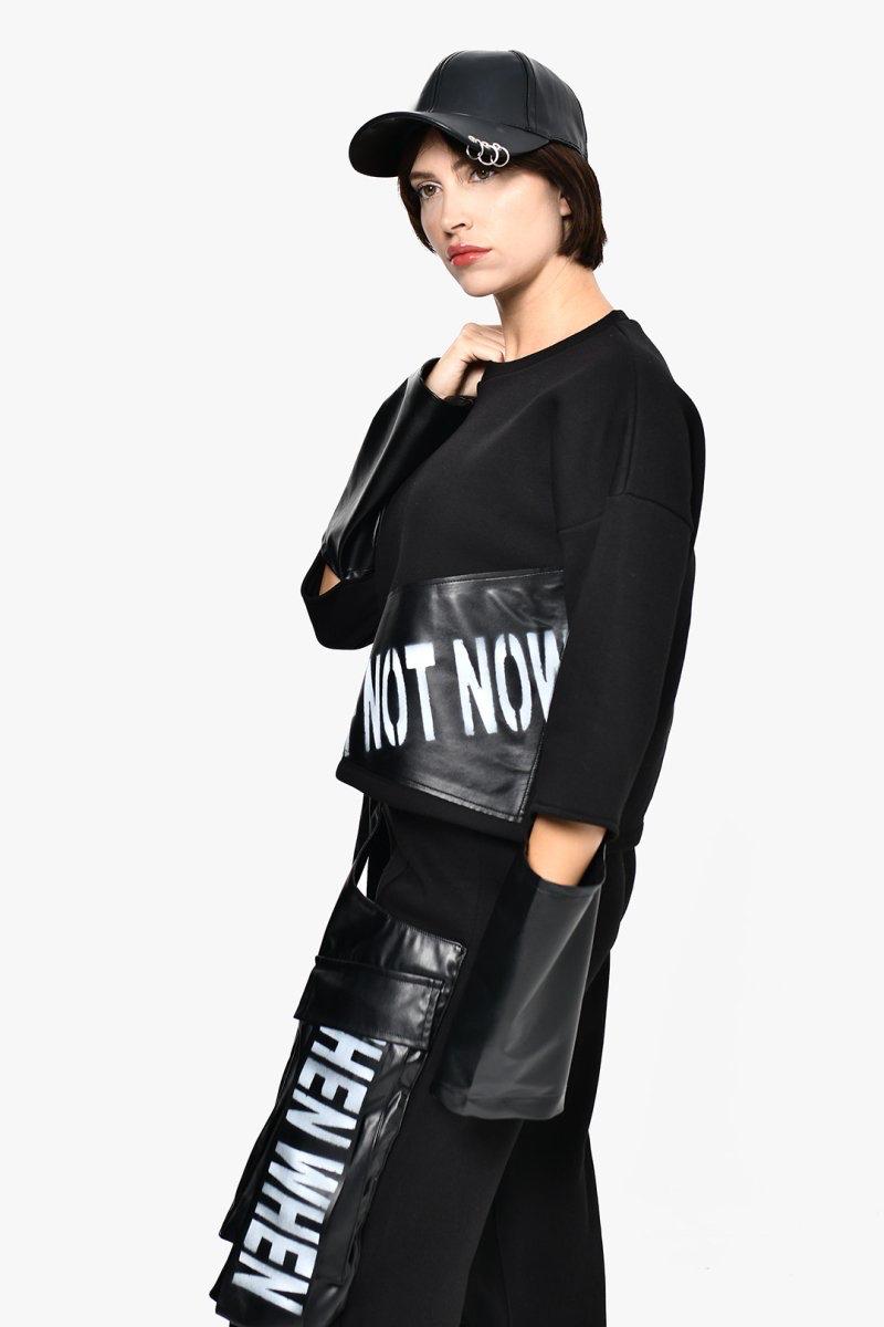DQMANE Siyah Dirsek Açık Crop Sweat