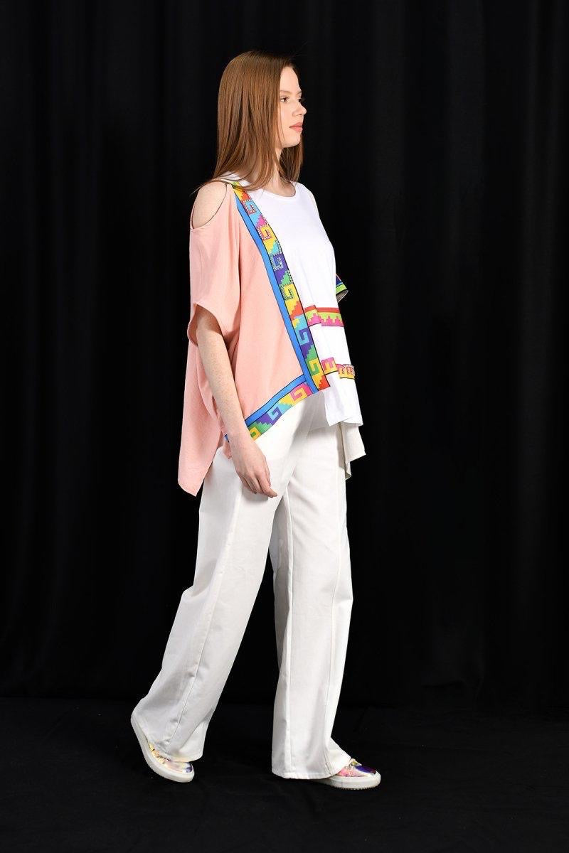 DQMANE Renkli Desenli Oversize Bluz