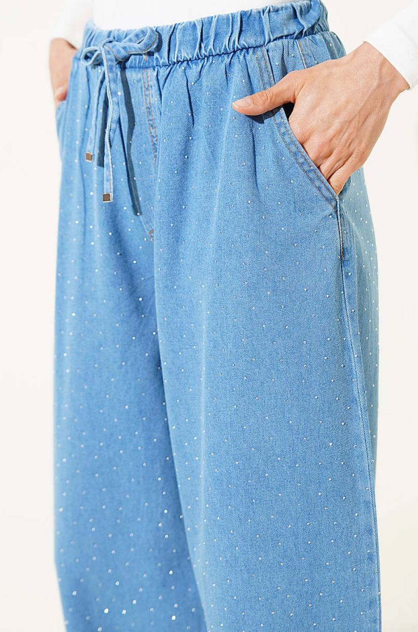 Beli Lastikli Taşlı Pantolon