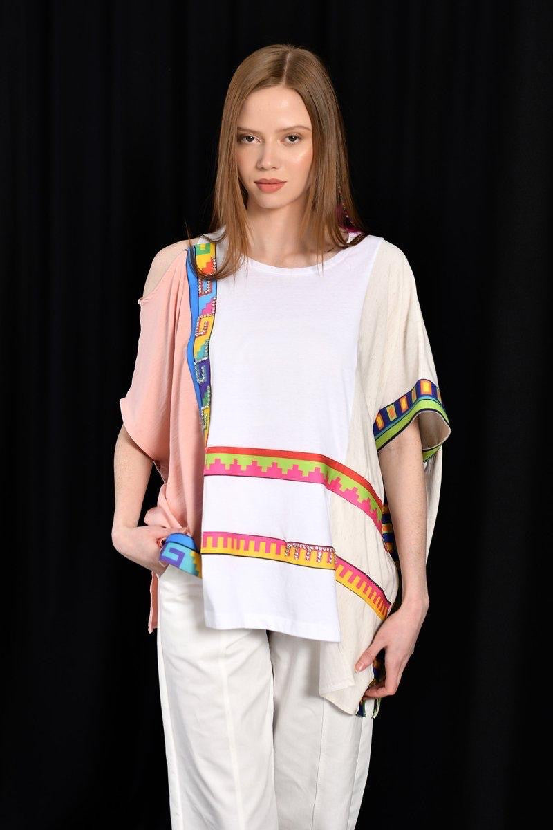 DQMANE Renkli Desenli Oversize Bluz