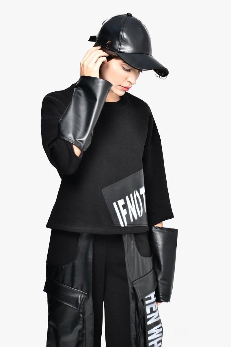 DQMANE Siyah Dirsek Açık Crop Sweat
