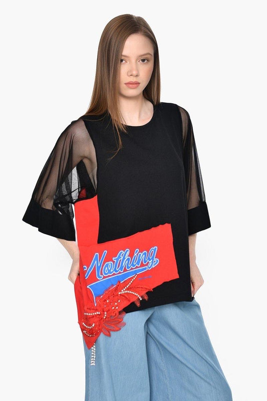 DQMANE Transparan Detay Bluz