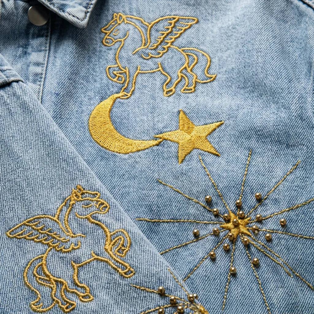 Ay Yıldız Nakışlı Denim Gömlek Ceket Mavi