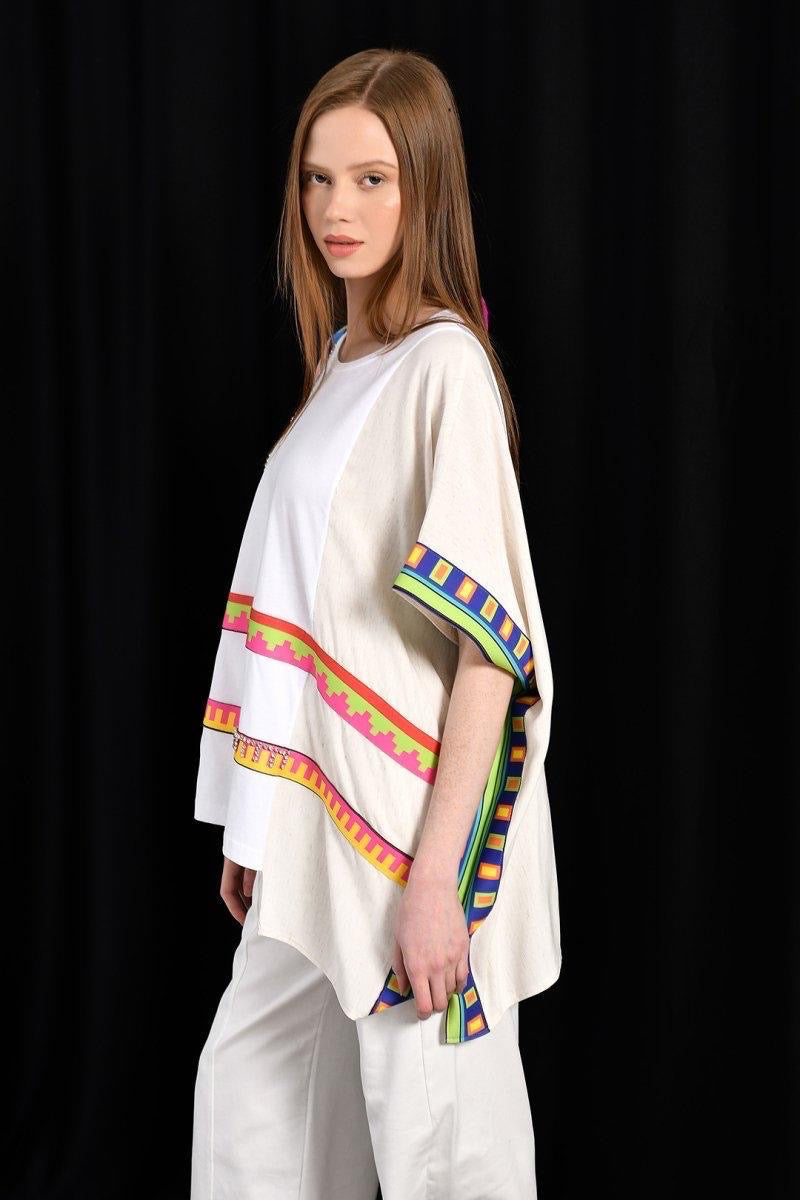 DQMANE Renkli Desenli Oversize Bluz