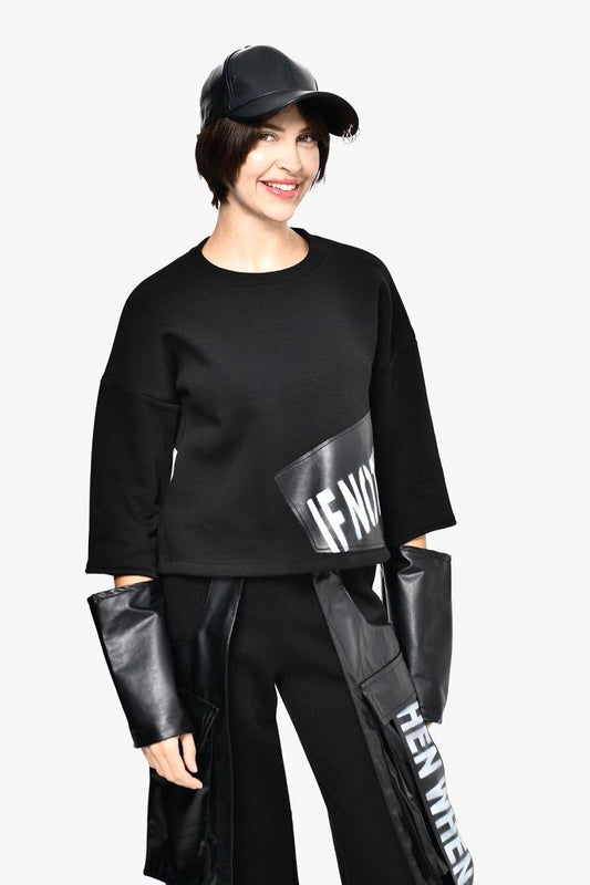 DQMANE Siyah Dirsek Açık Crop Sweat