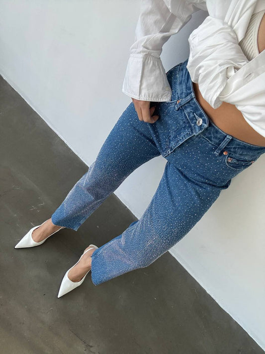 Likralı Taşlı Jean